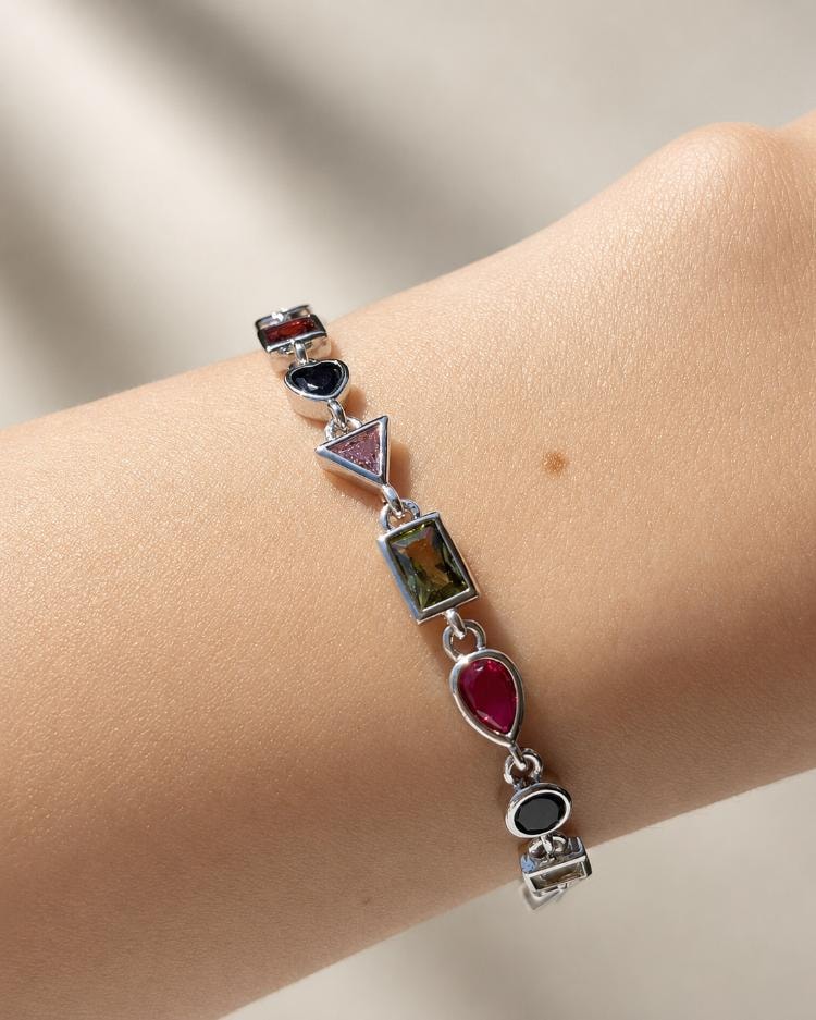 Renkli Taşlı Silver Bileklik