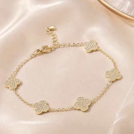 Taşlı Yonca Gold Bileklik